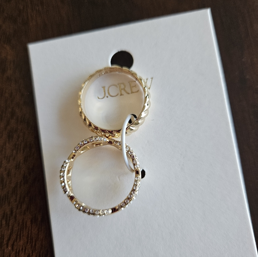 J.Crew Crystal Chain & Textured Band Rings Set, 8, Gold - Picture 4 of 5